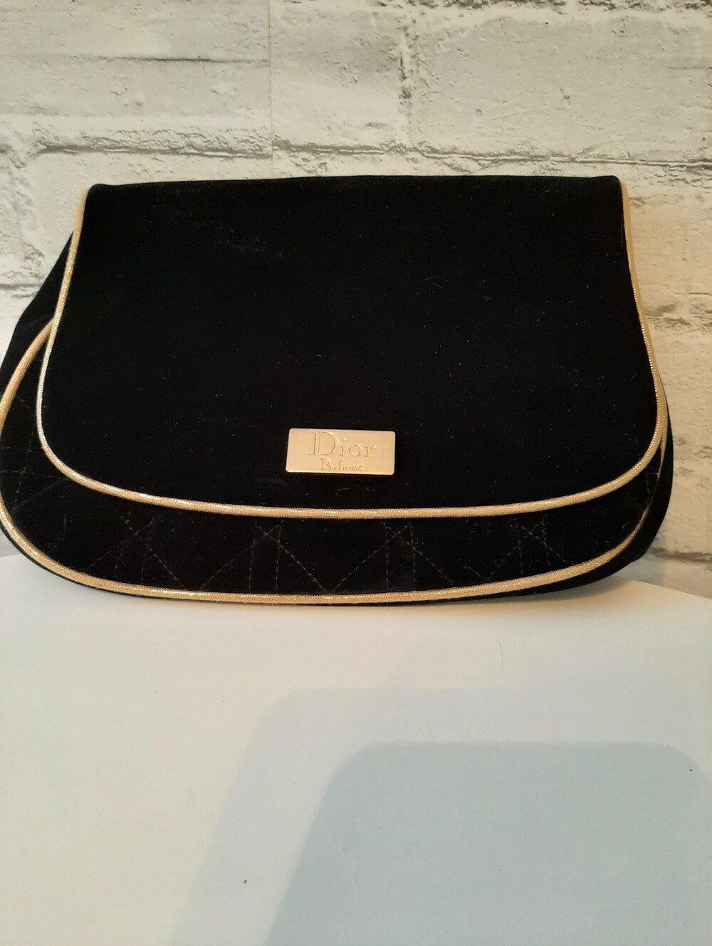 Dior Black Velvet Clutch with Gold Trim